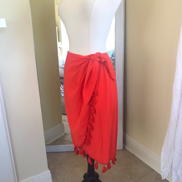 Show Me Your MuMu Red W/Tassels Faux Wrap Skirt/Coverup Medium - Picture 3 of 11